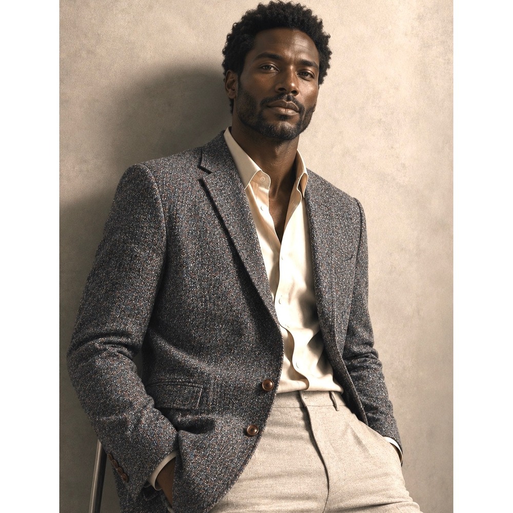 Carl Michaels Harris Tweed Wool Blazer Mens Grey Herringbone Sport Coat USA Made